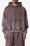 Mnml Frayed Seam Acid Wash Cotton Fleece Hoodie In Brown