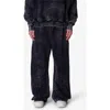 Mnml Frayed Seam Acid Wash Cotton Wide Leg Sweatpants In Black