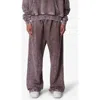 Mnml Frayed Seam Acid Wash Cotton Wide Leg Sweatpants In Brown