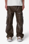 Mnml G33 Faux Leather Cargo Pants In Brown