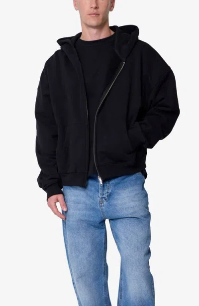 Mnml Heavy Basic Cotton Zip Front Hoodie In Black