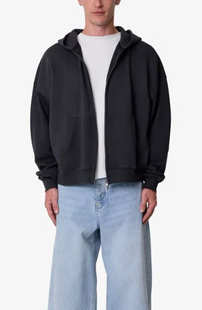Mnml Heavyweight Basic Zip-up Cotton Hoodie In Black