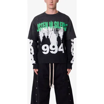 Mnml Listen In Silence Layered Graphic T-shirt In Black