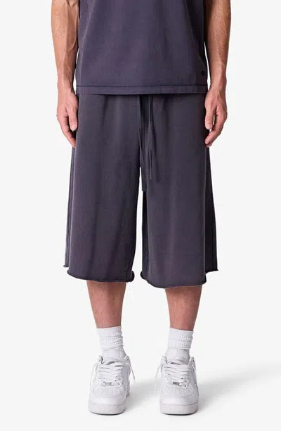 Mnml Long Cotton Sweatshorts In Washed Black