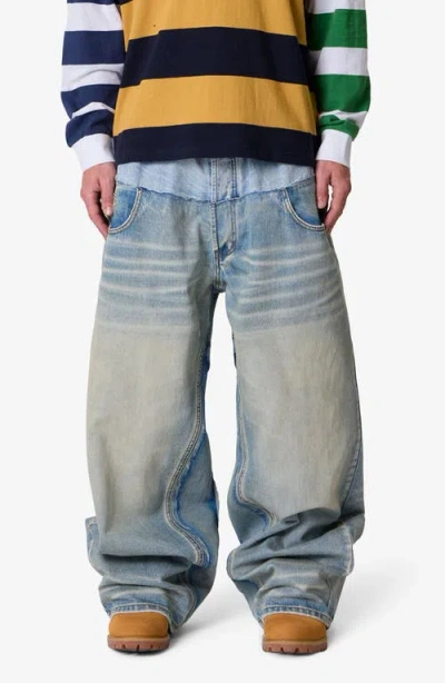 Mnml Mega Baggy Layered Denim Jeans In Blue