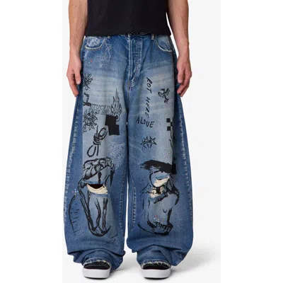 Mnml Mega Baggy Sketch Denim Jeans In Blue