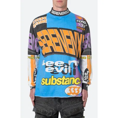 Mnml Motocross Mock Neck Long Sleeve Graphic T-shirt In Blue/ Multi