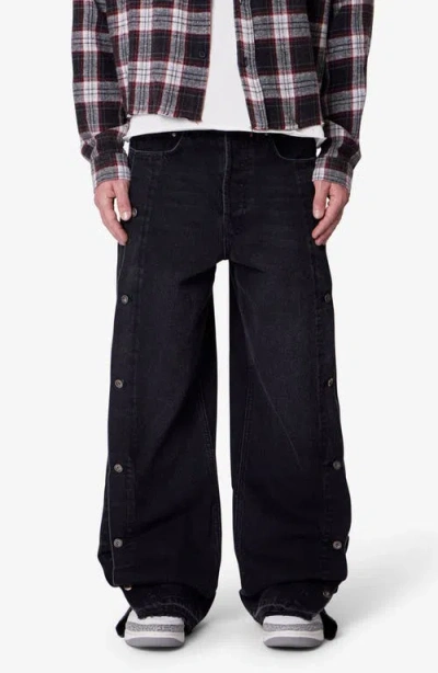Mnml Offset Button Baggy Jeans In Black