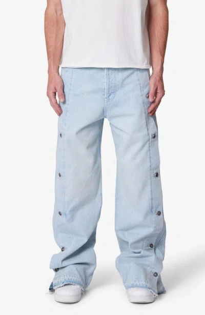 Mnml Offset Button Baggy Jeans In Blue
