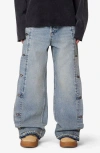 Mnml Offset Button Baggy Jeans In Blue