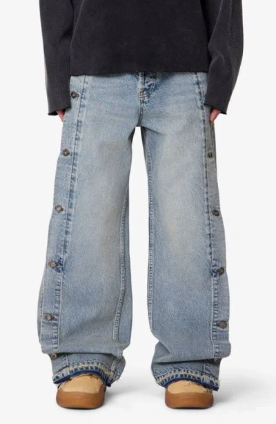 Mnml Offset Button Baggy Jeans In Blue