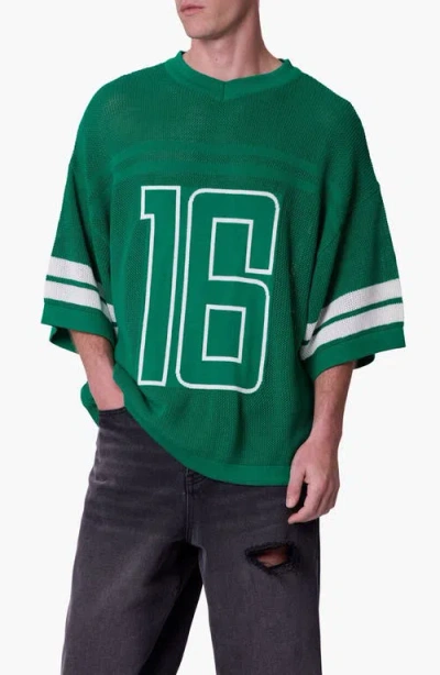 Mnml Open Stitch Varsity Jersey Top In Green