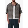 Mnml Oversize Crop Plaid Short Sleeve Button-up Shirt In Gray