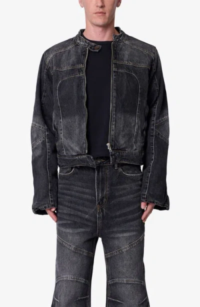 Mnml Paneled Moto Denim Jacket In Black