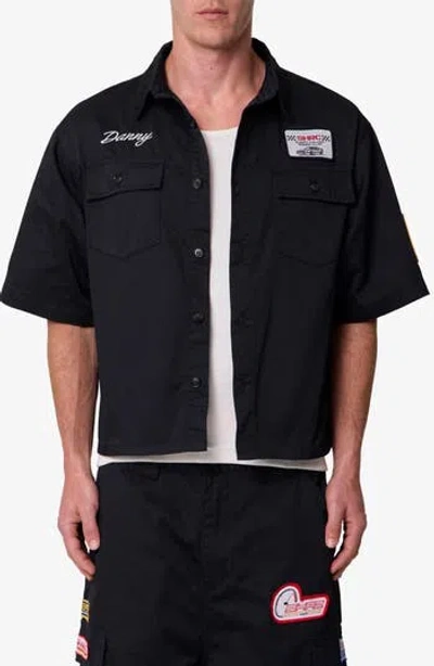 Mnml Patch Pocket Cotton Work Shirt In Black
