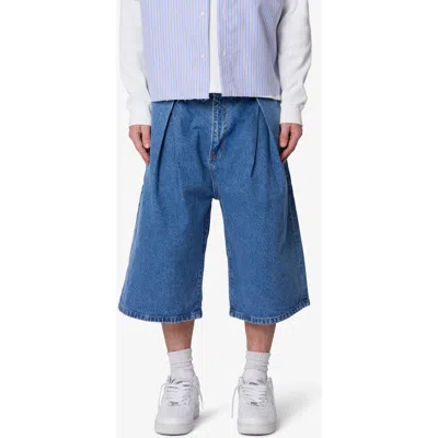 Mnml Pleated Ultra Baggy Denim Shorts In Blue