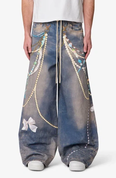 Mnml Rave Chain Print Denim Jeans In Blue