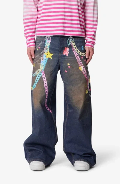 Mnml Rave Chain Print Jeans In Blue