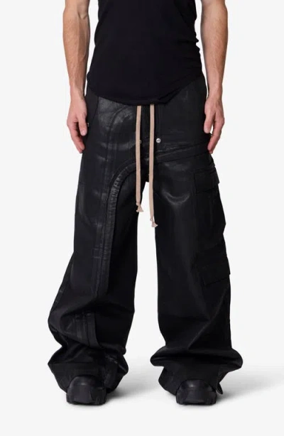 Mnml Rave Waxed Oversize Cargo Pocket Pants In Black