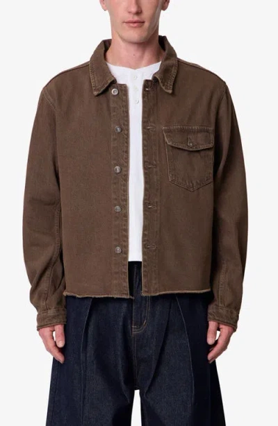 Mnml Raw Hem Denim Jacket In Brown