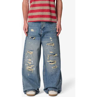 Mnml Repaired Rave Relaxed Fit Wide Leg Ripped Jeans In Blue