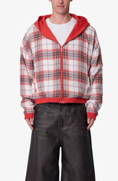 Mnml Reversible Flannel Zip Hoodie In Red
