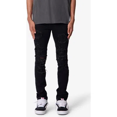 Mnml Rhinestone Detail Ripped & Distressed Skinny Jeans In Black