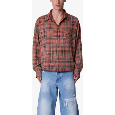 Mnml Rhinestone Flannel Button-up Shirt In Multi