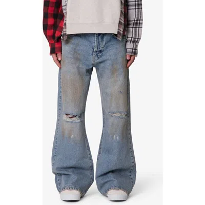 Mnml Ripped & Distressed Kick Flare Jeans In Blue