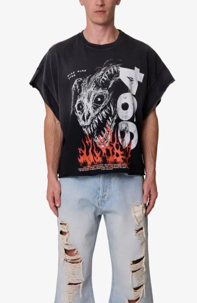 Mnml Ritual Distressed Graphic Cutoff T-shirt In Black