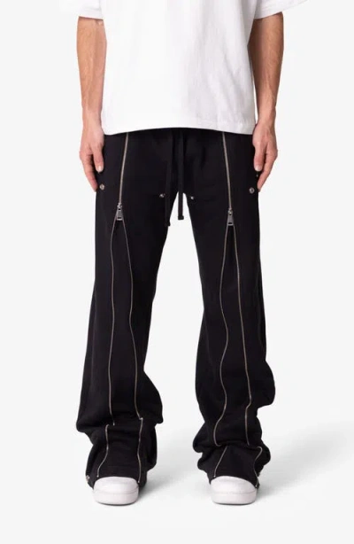 Mnml Rivet Zipper Flare Leg Sweatpants In Black
