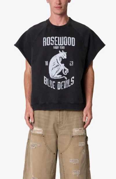 Mnml Rosewood Distressed Graphic Cutoff T-shirt In Black