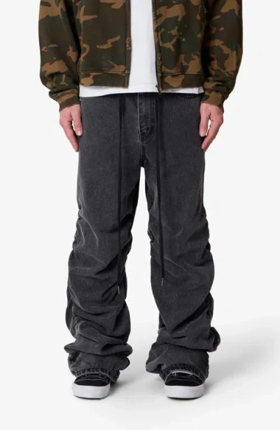 Mnml Ruched Denim Wide Leg Jeans In Black