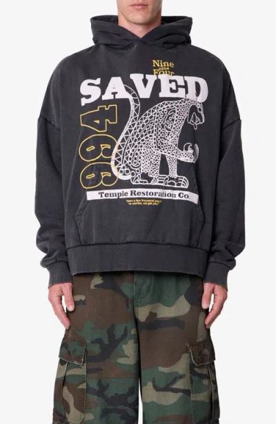 Mnml Saved Cotton Graphic Print Hoodie In Black