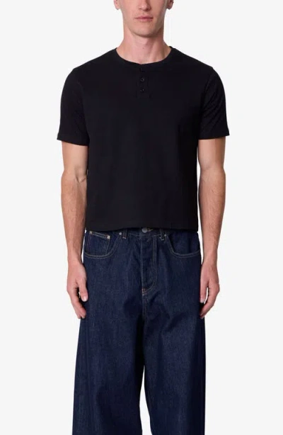 Mnml Short Sleeve Cotton Henley Baby Tee In Black