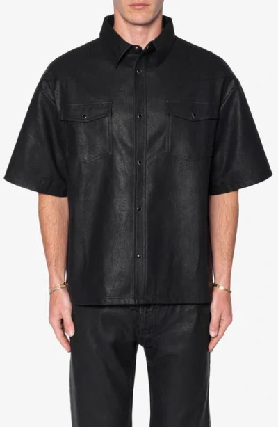 Mnml Short Sleeve Faux Leather Shirt In Black