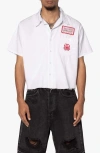 Mnml Shrc Checkered Flad Short Sleeve Cotton Graphic Button-up Shirt In White