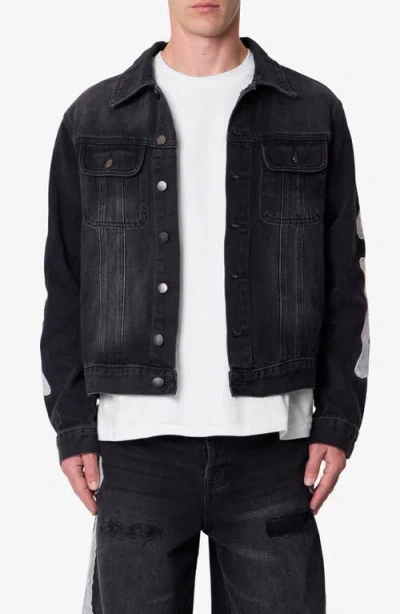 Mnml Skeleton Denim Trucker Jacket In Black