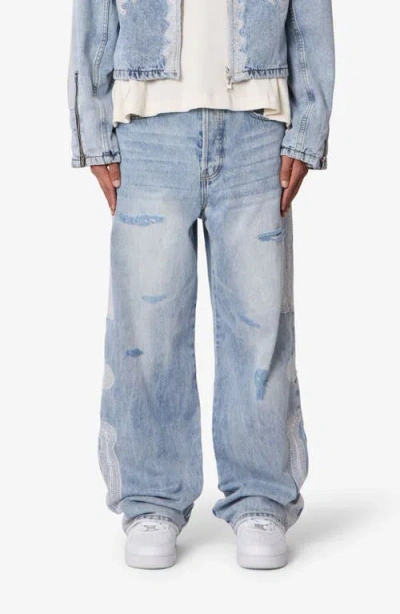 Mnml Skeleton Distressed Ultra Baggy Jeans In Blue