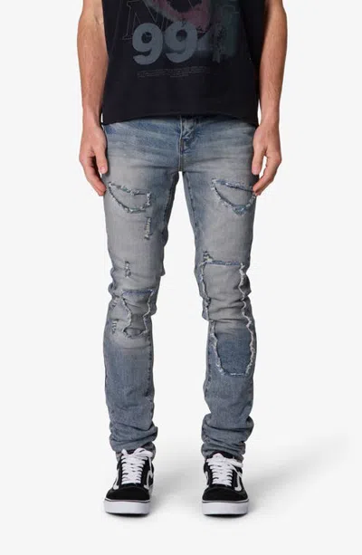Mnml Skinny Distressed Repair Patch Jeans In Blue