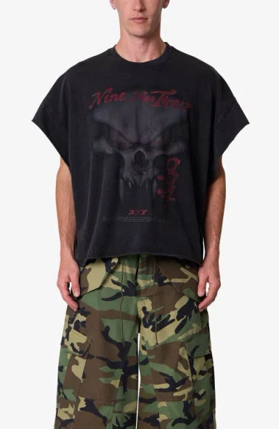 Mnml Skull Distressed Graphic Cutoff T-shirt In Black