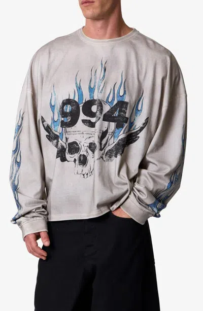 Mnml Skull Wings Long Sleeve Cotton Graphic T-shirt In White