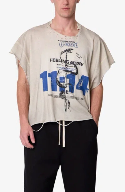Mnml Sleeveless Distressed Graphic Cutoff T-shirt In Neutral