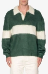 Mnml Stripe Cotton Rugby Sweater In Green/white