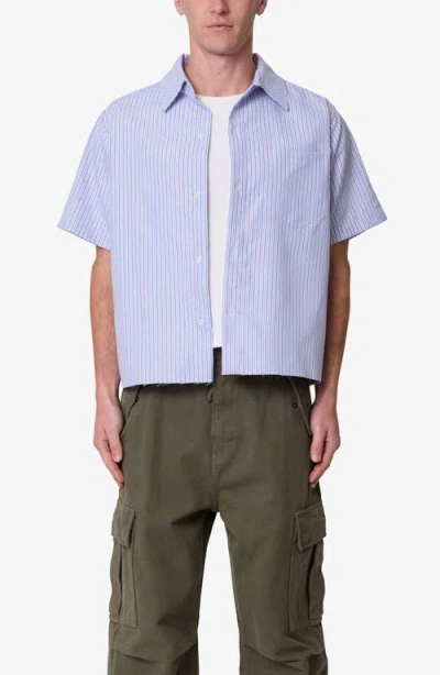 Mnml Stripe Poplin Short Sleeve Button-up Shirt In Blue