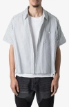 Mnml Stripe Short Sleeve Button-up Shirt In Grey/ White
