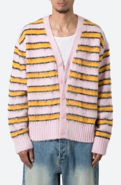 Mnml Striped Faux Mohair Cardigan In Pink
