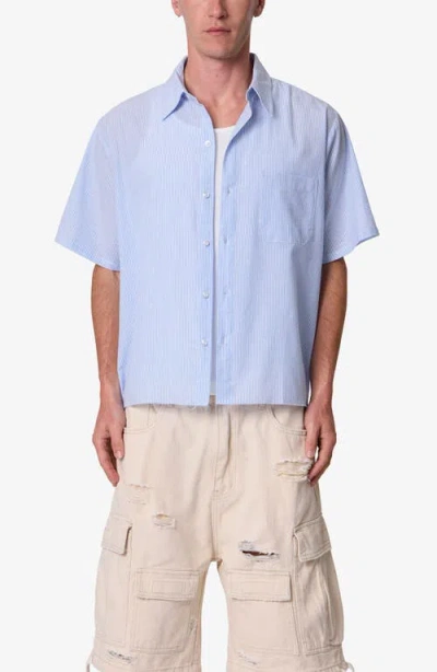 Mnml Striped Poplin Cropped Short Sleeve Shirt In Blue