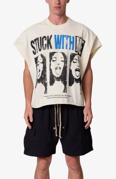 Mnml Stuck With Me Distressed Graphic Cutoff T-shirt In White