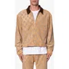 Mnml Studded Turquoise Checker Corduroy Collar Trucker Jacket In Tan